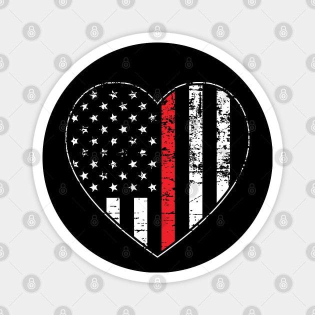 Thin Red Line Distressed American Flag Heart Magnet by YouthfulGeezer